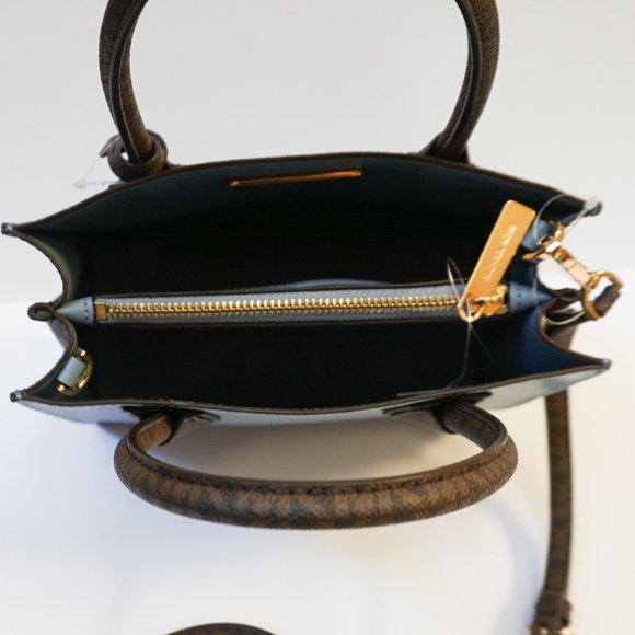 Michael Kors Mercer Medium Messenger Crossbody Bag MK Brown Blue - Picture 10 of 13